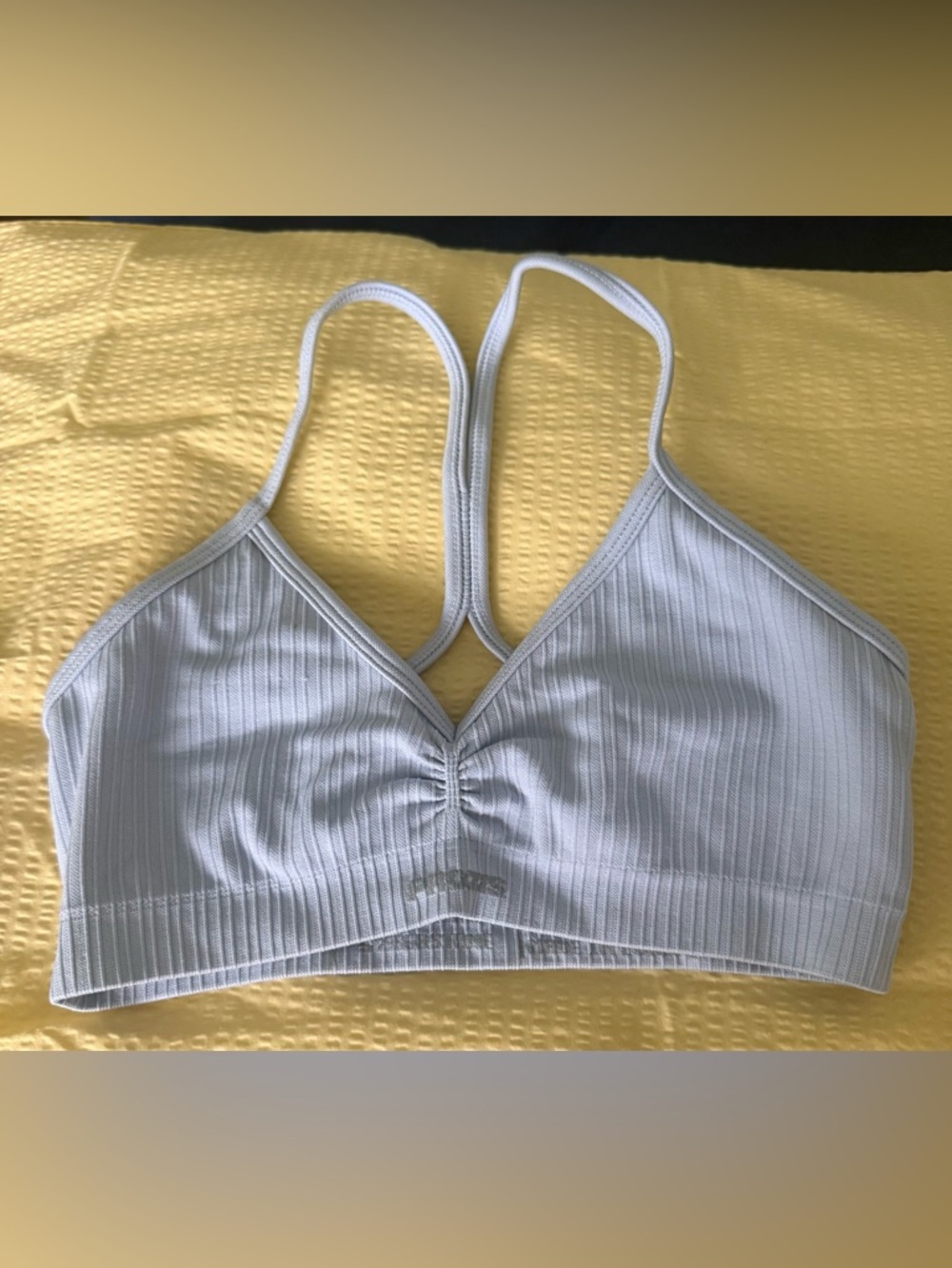Ribbed Light Blue Seamless Bralette with Adjustable Straps